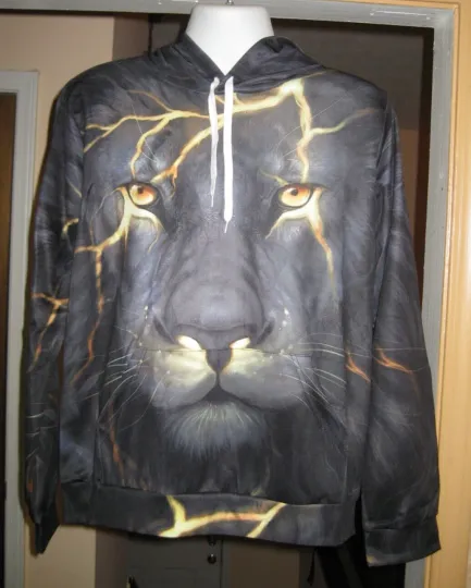 3D Lion Print Lightweight Pullover Hoodie XXL Multi Color