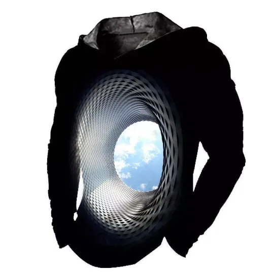 Men Hoodie Pullover Hooded 3D Optical Illusion Black Sweatshirt Soft LightWeight