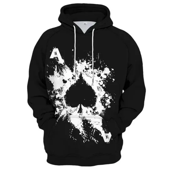 Men Hoodie Pullover Skull Spades Poker Playing Card Soft 3D Hoodie -cute