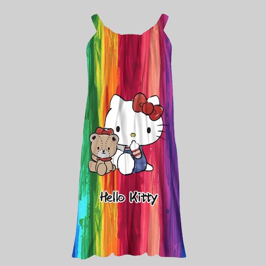 Hello Kitty Women's Sling Beach Dress Y2K Elegant Summer Sleeveless Dresses