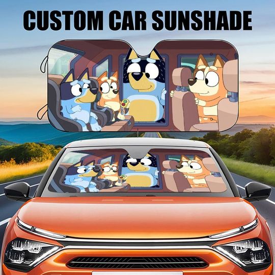Animated Car Sun Visor - BlueyDad Car Decoration, Cartoon Car Screen Accessory