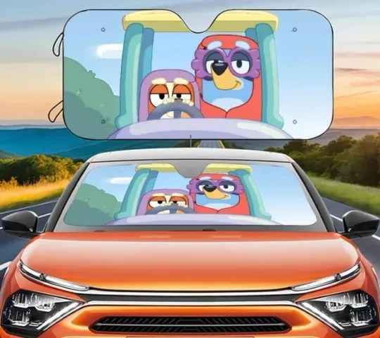 BlueyDad Cartoon Car Sunshade, Animated BlueyDad Auto Car Windshield SunShade