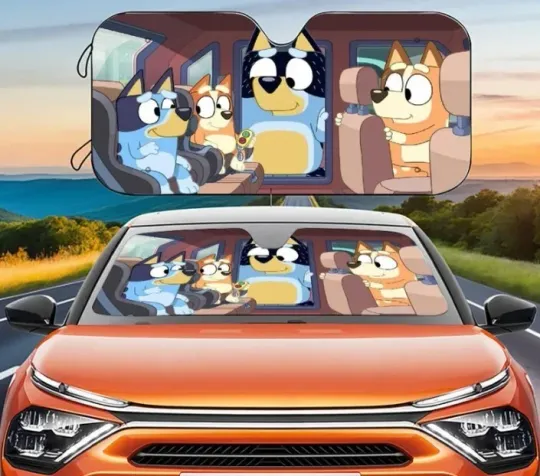 BlueyDad Cartoon Car Sunshade, Animated BlueyDad Auto Car SunShade