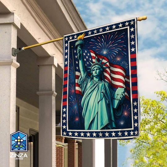 4th of July House Flag - Patriotic Statue of Liberty American Flag