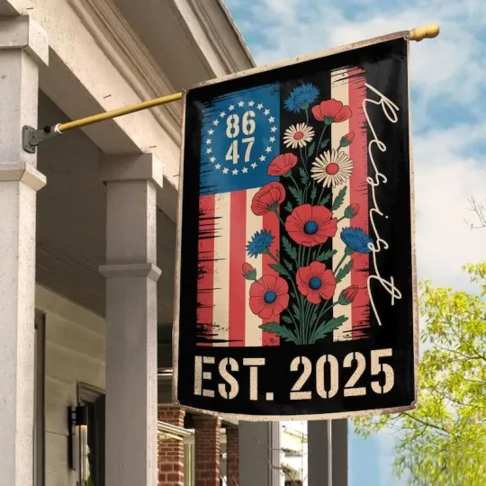 Retro Floral USA House Flag 8647 Est 2025 Patriotic 4th of July