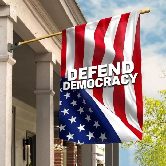 Defend Democracy House Flag - Anti Trump Red White and Blue Fourth of July Design