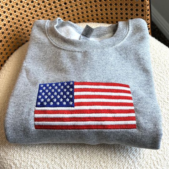 American Flag Embroidered Sweatshirt - USA Patriotic Crewneck - USA Shirt - America Sweatshirt - 4th of July Gift For Men and Women