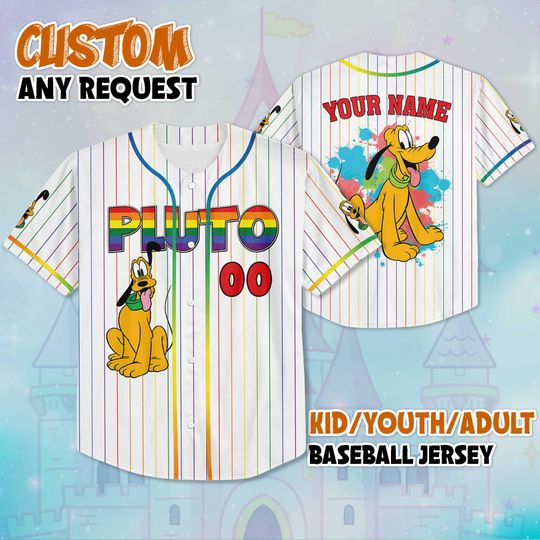 Custom Pluto Dog LGBT Baseball Jersey, Disney Pride Month Jersey Shirt, Disneyland Baseball Team Outfit, Disney Rainbow Gift