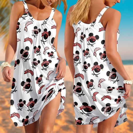 Pirate Mickey Mouse Summer Dress, Disney Beach Vacation Outfit, Fun Pirate Print Sundress, Disney Cruise Sling Summer Dress