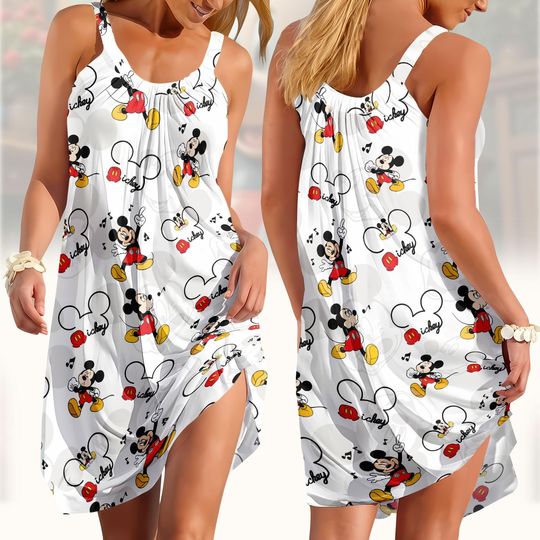 Disney Mickey Sling Summer Dress, Mickey Mouse Beach Dress, Mickey And Friends Casual Dress, Disney Dress For Women, Disneyland Dress