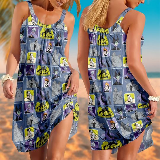 Disney Villains Sling Dress, Ursula Maleficent Evil Queen Sling Summer Dress, Summer Sleeveless Beach Dress, Gift For Women