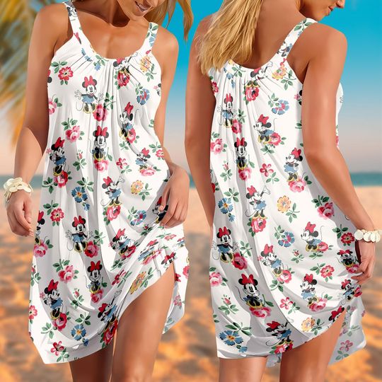 Minnie Mouse Floral Sling Summer Dress, Disney Summer Flower Vacation Dress, Disney Minnie Dress, Cute Disney Cruise Dress