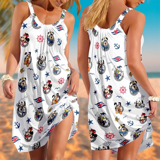 Mickey Mouse Sling Summer Dress, Cruise Vacation Sundress, Disney Sea Adventure Outfit, Cute Beach Dress For Women