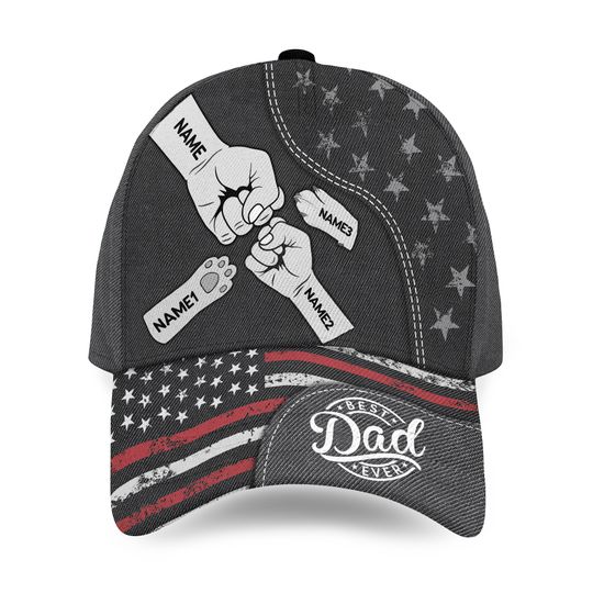 Discover Fist Bump Daddy Grandpa, Personalized Dad Baseball Cap with Kid Names, Custom Best Dad Ever Fist Bump Hat, Pet Dad Gift, Father's Day Gift