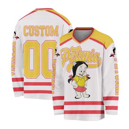 Personalized Disney Petunia Pig Hockey Jersey, Custom Disney Petunia Pig Hockey Jersey, Disney Hockey Fan Lover Gift