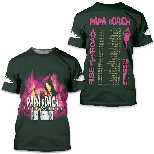 Papa Roach Rise Against Tour 2025 3D T Shirt All Sizes Gift for Fans