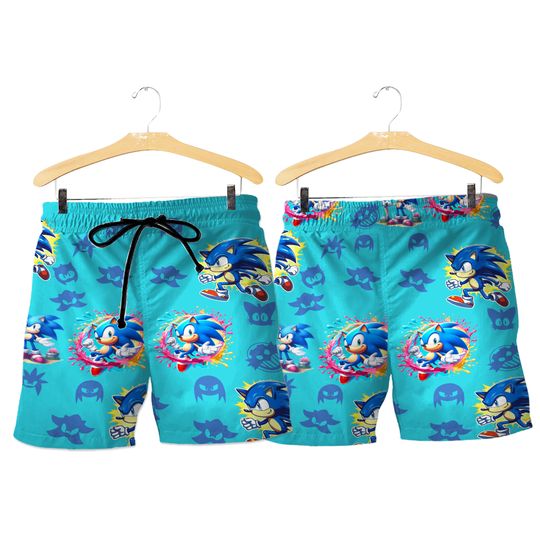 Sonic Hawaiian Shirt And Shorts , Sonic Hawaiian Shirt, Sonic Summer Shirts, Sonic Hawaiian Shirt For Men, Vacation Shirt
