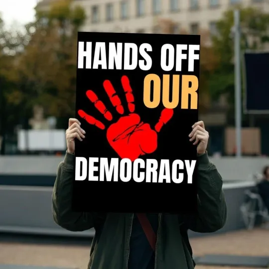 Hands Off Our Democracy Sign