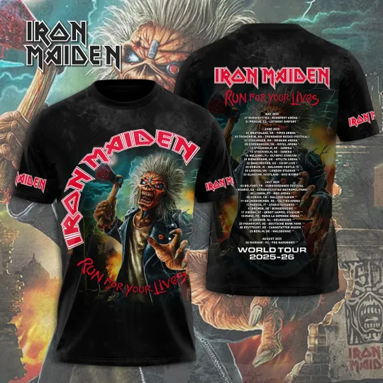 Iron Maiden Run For Your Lives World Tour 2025 Date Inspired 3D TShirt