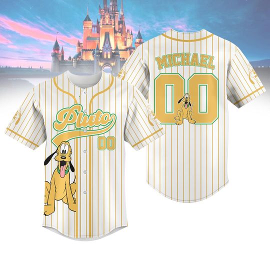 Custom Pluto Dog Striped Baseball Jersey, Disney Pluto Baseball Shirt, Disneyland Jersey Shirt, Disneyworld Shirt, Magic Kingdom Gifts