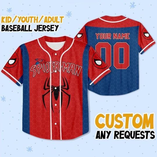 Personalize Disney Spider Man Blue And Red Jersey, Perfect for Kids, Boys Gift, Spiderman Fan Birthday Gift