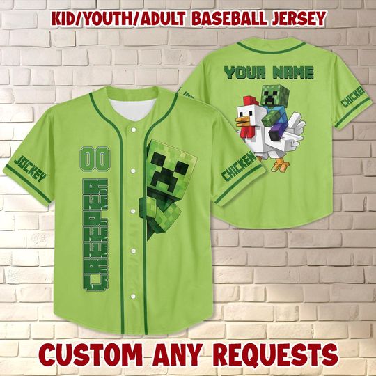 Chicken Jockey Baseball Jerrey, Gamer Gift, Chicken Lovers Jersey, Minecraft Movie Shirt for baseball fan, Minecraft Creeper Jersey For Kids