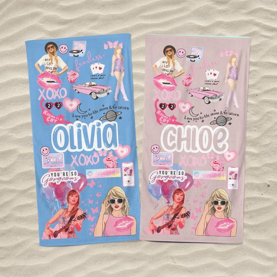 Custom TS Music Fans Name Beach Towel, Sticker Design Concert Pool Towel,Music Tour Towel, Gift For Fans Music Lovers,Unique Present for Her