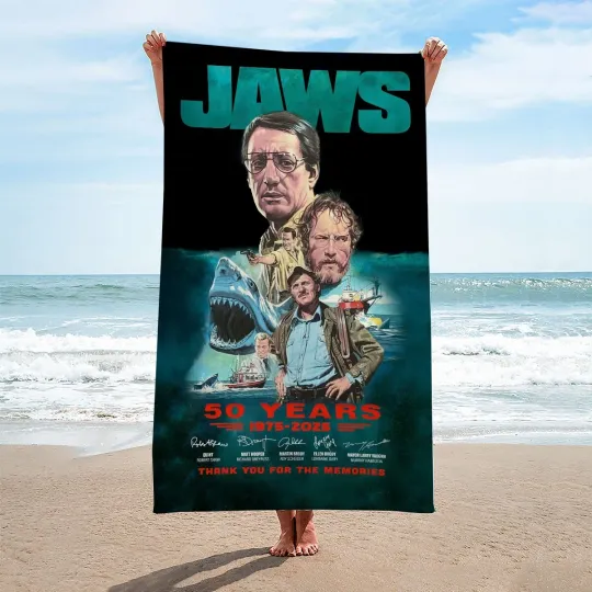Jaws Rectangle Beach Towel 50 year 1975-2025
