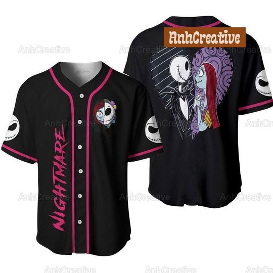 Custom Jack And Sally Baseball Jersey, Jack Skellington Jersey, Nightmare Before Christmas Baseball Team,Halloween Skeleton Basketball Shirt
