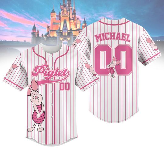 Custom Piglet Striped Baseball Jersey, Disney Winnie The Pooh Baseball Shirt, Disneyland Jersey, Disneyworld Shirt, Magic Kingdom Gifts