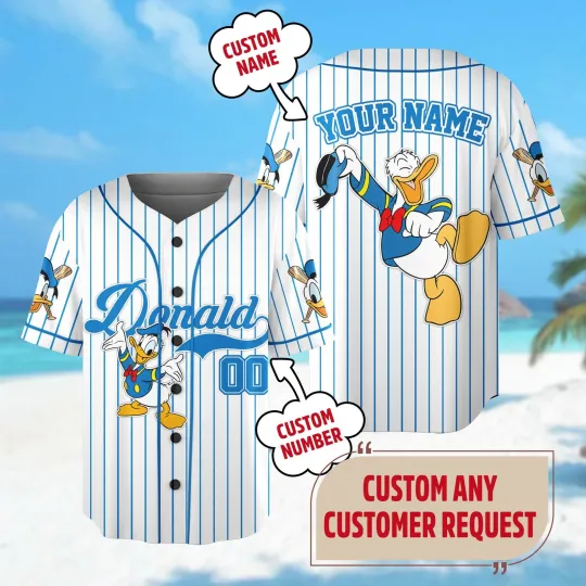 Custom Donald Duck Baseball Jersey Mickey and Friends Baseball Sports Fan
