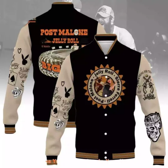 Post Jelly Roll Jacket, Big Ass World Tour Baseball Jacket, Posty 2025 Tour Jack