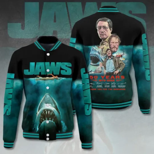 Jaws 50 Years Anniversary Varsity Jacket, Baseball Jacket