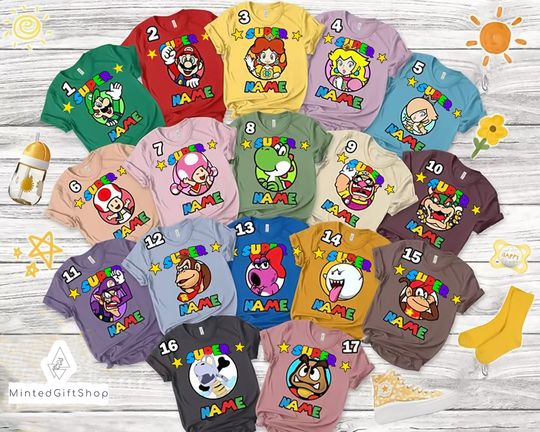 Customized Super Mario Family Shirt, Personalized Mario And Friends Gaming Matching Family Shirt, Super Mario Costume Matching Tee
