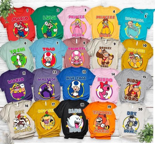 Super Mario Family Shirts,Super Mario Character Shirt,Super Mario Birthday Party Shirt, Mario & Friends Party Shirt,Personalized Mario Shirt