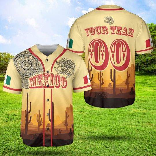 Personalized Mexico Cactus Baseball Jersey Baseball Mexico Team Shirt Custom Mexico Jerseys Youth Shirt Gift For Mexican Fiesta