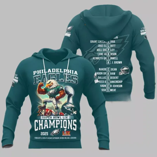 Philadelphia Football Team Eagles 2025 Champions 3D Hoodie