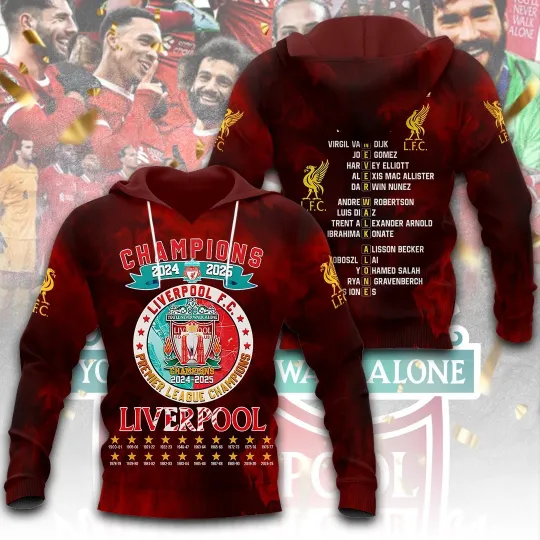 Liverpool FC 3D Hoodie, 2025 Champions Edition, Football Fan Apparel, Special
