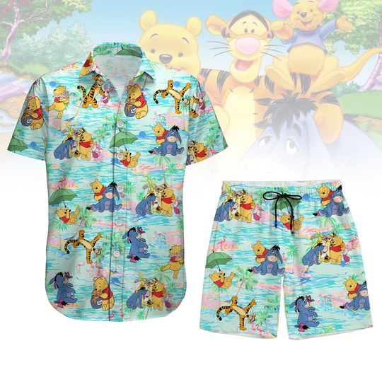 Pooh And Friends Button Shirt/Shorts, Eeyore Tigger Piglet Hawaiian Shirt, Winnie The Pooh Beach Shirt, Summer Pants, Disney Trip Shirt