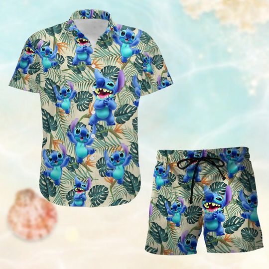 Stitch Hawaiian Shirt, Disney Beach Shorts, Tropical Summer Shirt, Ohana Means Family Shirt For Trip, Funny Stitch Vacation Shirt