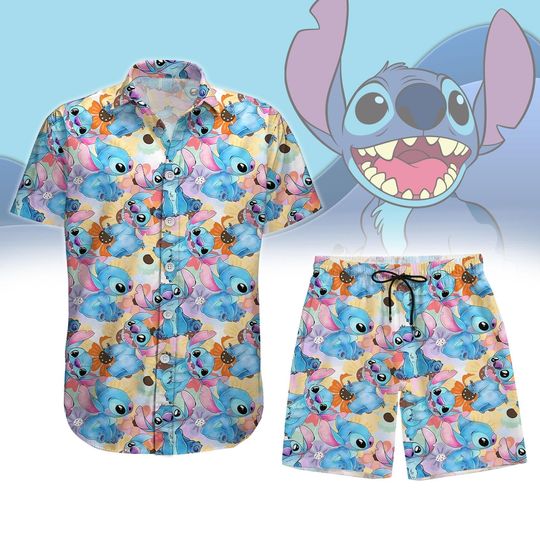 Stitch Aloha Button Shirt/Shorts, Lilo And Stitch Hawaiian Shirt, Disney 2025 Trip Tee, Summer Vacation Shirt, Stitch Lover Shirt