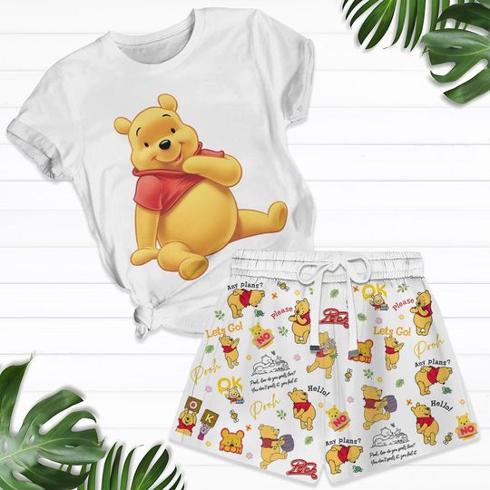 Disney Pooh Tshirt/Shorts, Winnie The Pooh Pajamas Set, Pooh Bear Women Pajamas, Disney Family Trip Shirt, Cartoon Sleepwear For Summer