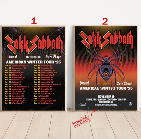 Custom Zakk Sabbath American Winter Tour 2025 Schedule Tour Poster