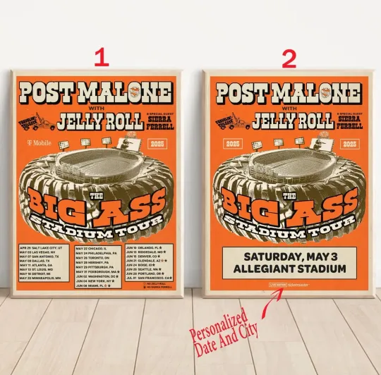 Custom Post Malone and Jelly Roll US 2025 Tour Poster, Music Rap Wall Art Decor