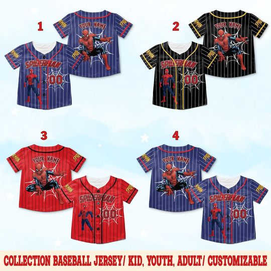 Personalize Spiderman Collection Baseball Jersey, Custom Kid Youth Adult Disney Jersey Spider Man Jersey, Marvel Spiderman Lover Gift