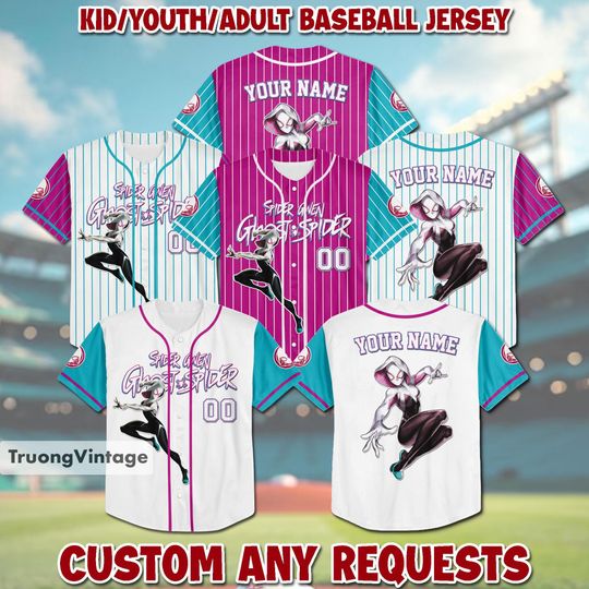 Personalized Spidey And His Amazing Friends Gwen Stacy Baseball Jersey, Custom Spider Verse Baseball Jersey Team, Kids, Youth, Adult Outfits