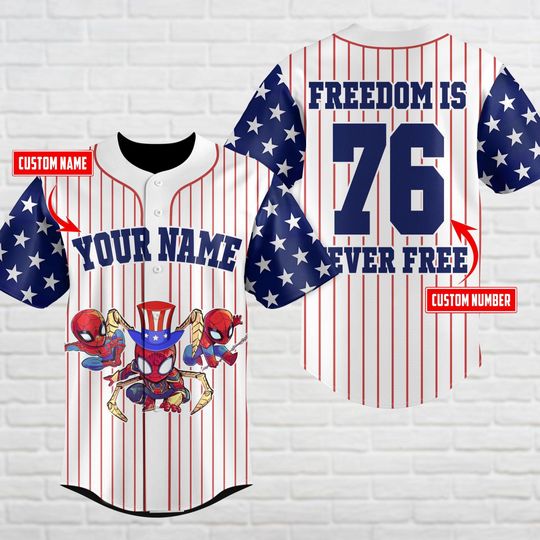 Custom Spiderman Baseball Jersey, Superhero Red White Blue Baseball Shirt, Patriotic Shirt, Funny USA Super Hero Shirt, Gift For Him