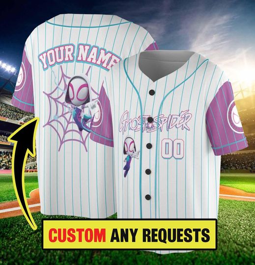 Custom Spidey and Friends Gwen Ghost Spider Baseball White, Custom Spiderman Baseball Jersey Outfit, Birthday Gift for Fan Family