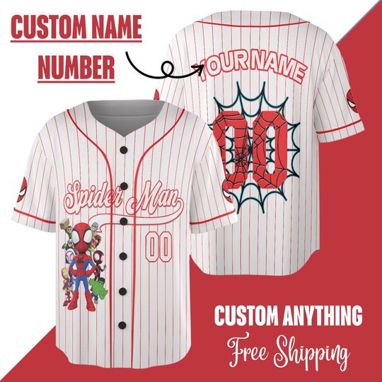 Personalized Spidey Jersey, Custom Spiderman Baseball Jersey, Spidey Birthday Gift Spider Fan, Spidey and His, Superhero Shirt Gift For Boys