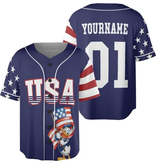 Personalized Mickey And Friends Patriotic USA 4th of July Baseball Jersey Shirt